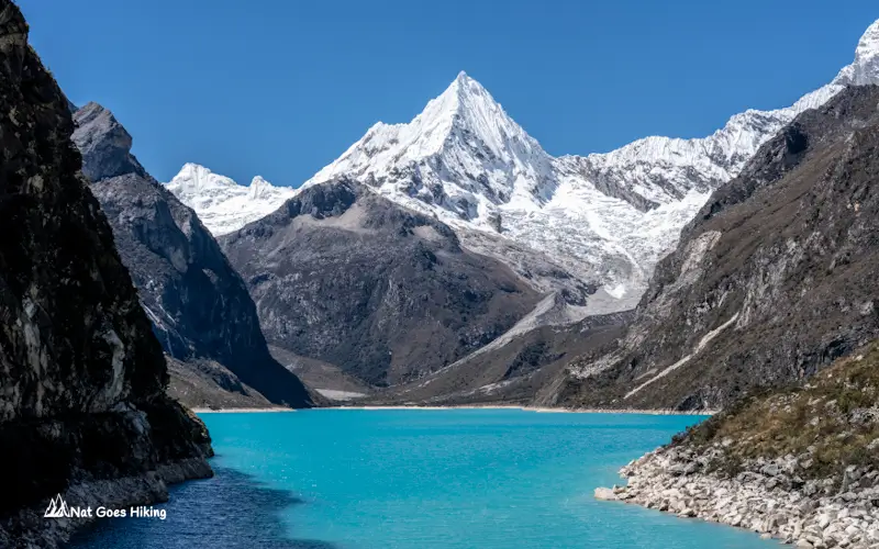 Laguna Paron with snow capped peak in the background, , Cordilliera Blanca, Peru