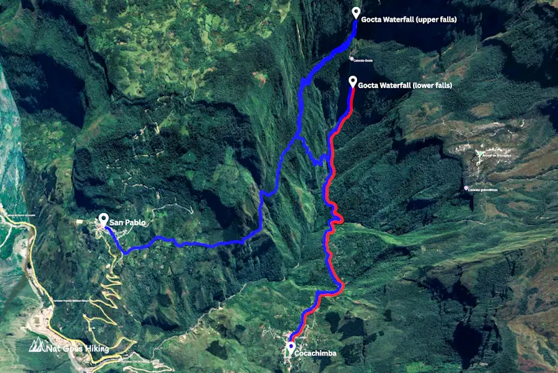 Gocta Waterfall Hike map, Peru