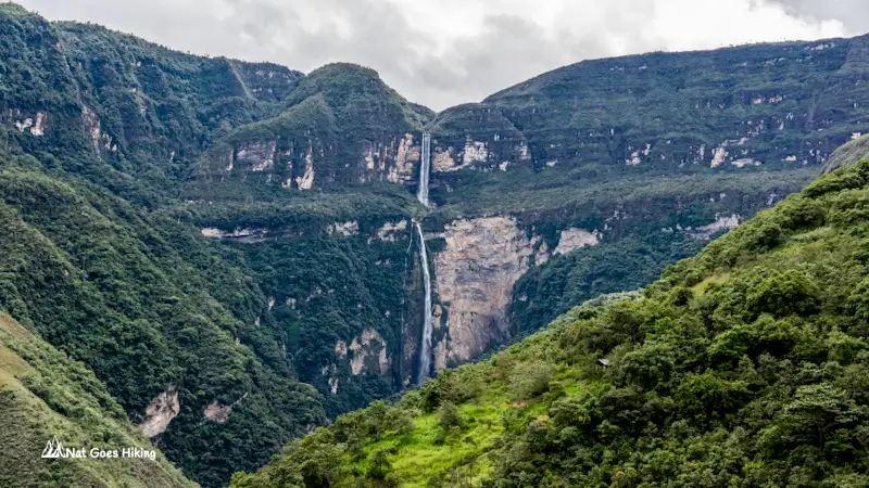 Gocta Waterfall viewpoint from the trailhead in Cocachimba