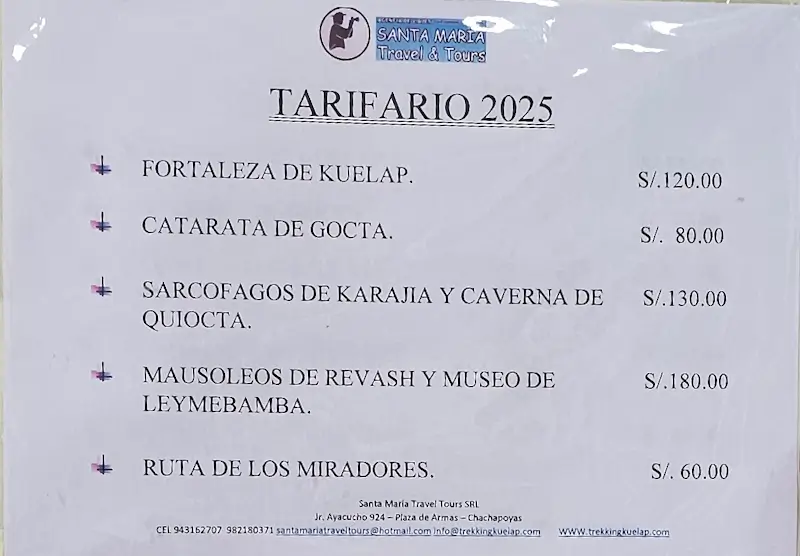 Chachapoyas Tours prices - Santa Maria Travel & Tours