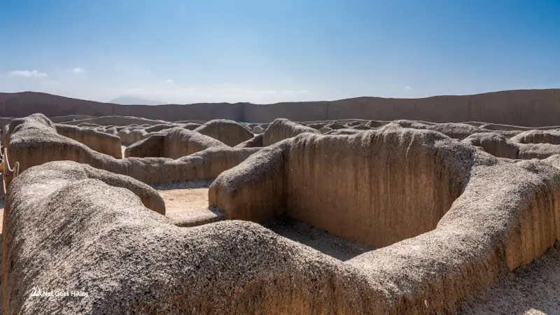 Adobe storeroom chambers forming a maze-like grid at Chan Chan